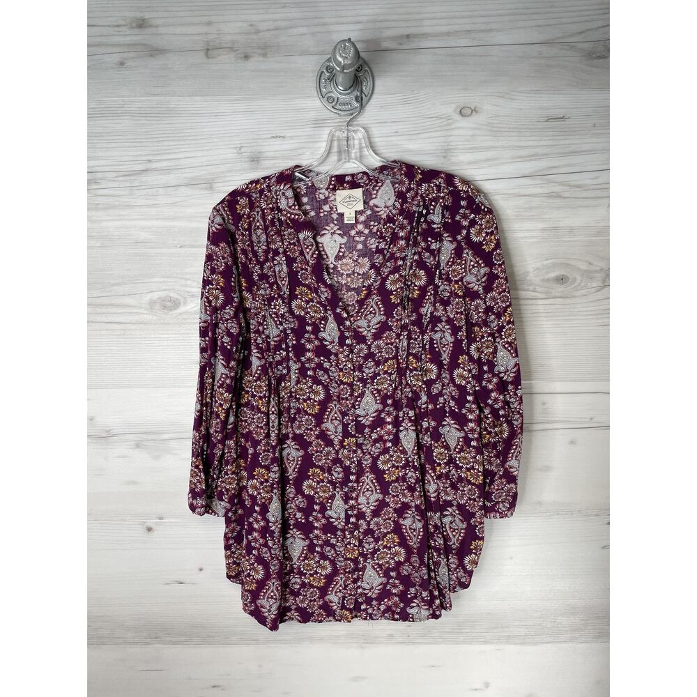 St Johns Bay Shirt Womens Small Purple Boho Floral‎ Paisley Rayon Long Sleeve
